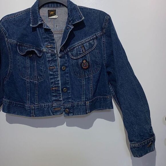 Original Vintage Style Lee Jeans Women's Blue Button Crop Denim Jacket Medium - Picture 3 of 10